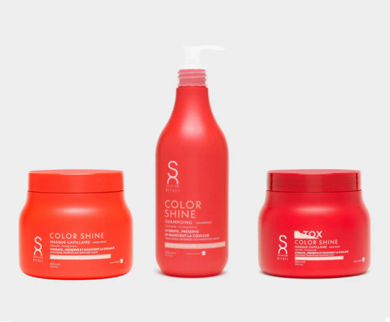 SACHA CARE Color Shine Комплект за Боядисана Коса с UV Филтър – Шампоан 500 мл + Маска 500 мл + Ботокс Маска 500 мл