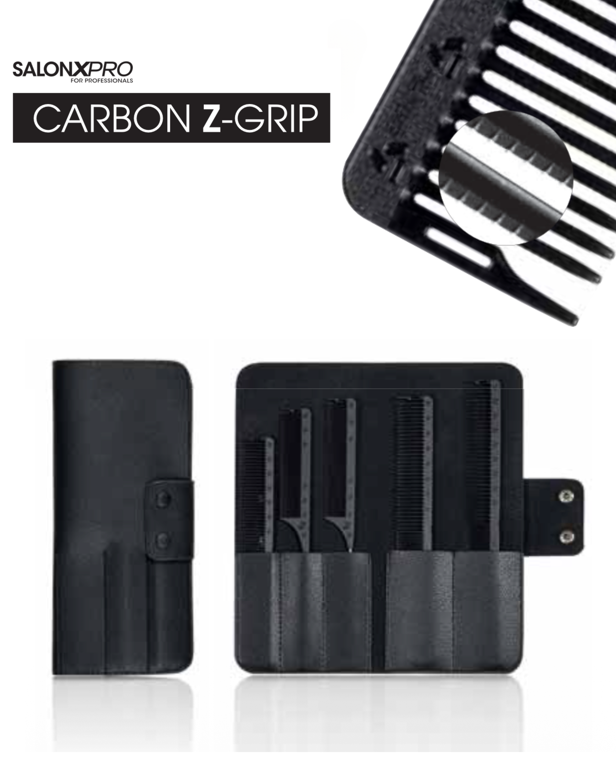 XANIPRO SalonXPro Carbon Z-Grip – Комплект от 5 Карбонови Гребена