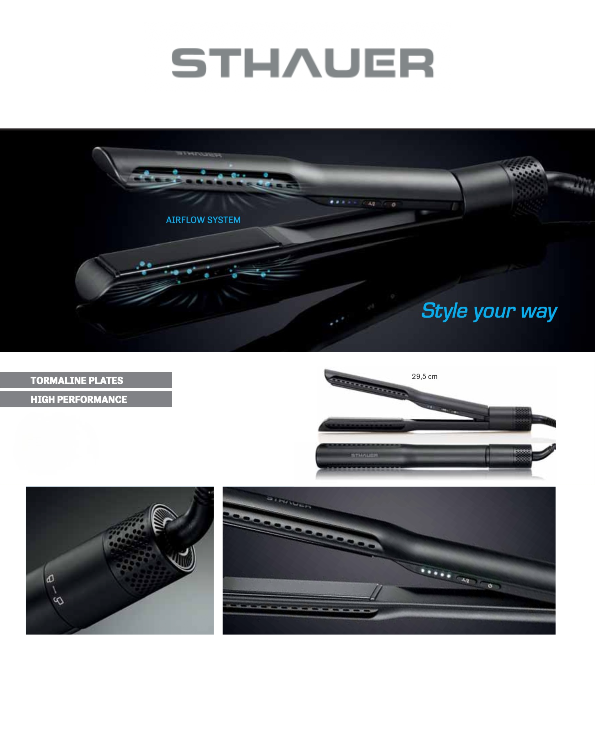 STHAUER Ionic AirFlow Styler – Преса за Коса с Хладен Въздушен Поток и Йонизация